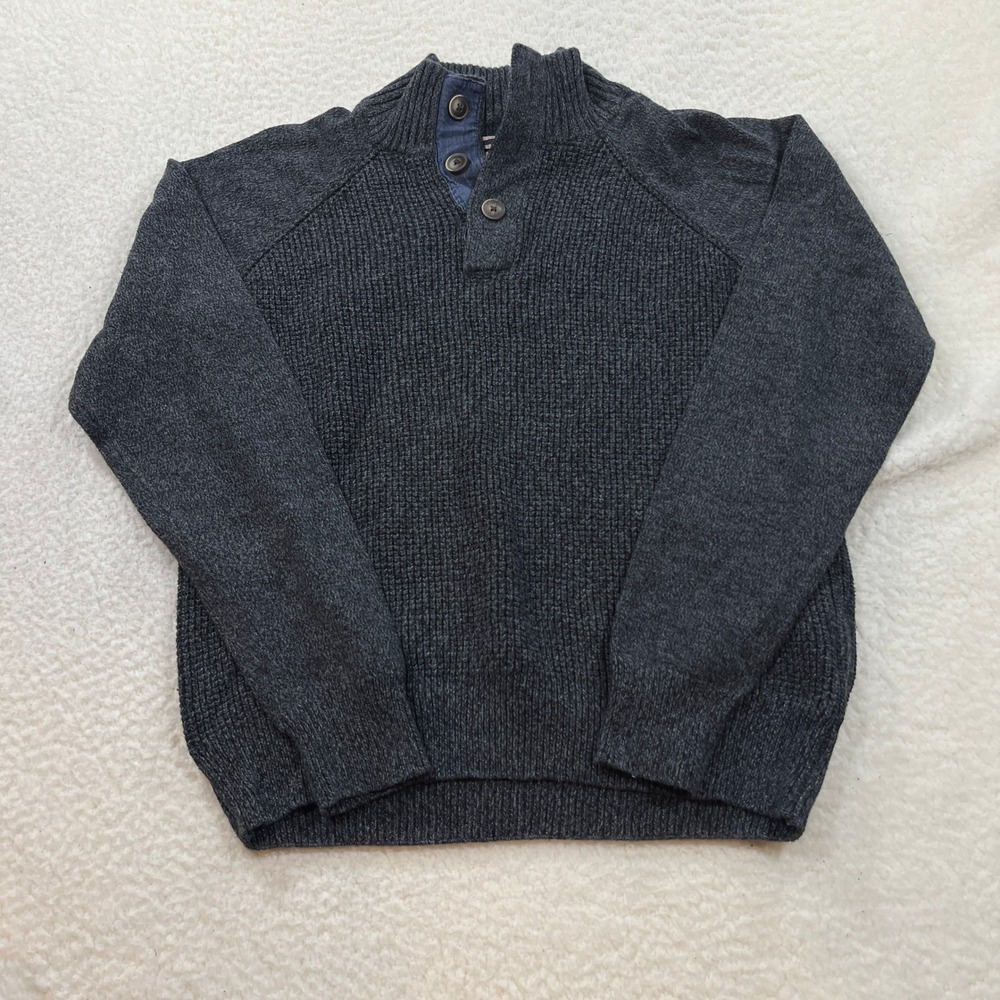 Weatherproof Vintage Sweater Mens Medium Gray Mock Neck Button Knit Cotton 7798
